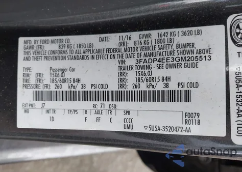 2016 Ford Fiesta Se from USA, damaged, VIN 3FADP4EE3GM205513